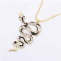 Fashion Crystal Rhinestone spiral snake with black enamel gold plate metal alloy Necklace Pendant