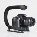 U Shape Black Portable Camera Stabilizing Handle Bracket Holder with Single Hot Shoe With 1/4 Inch Screw Thread On The Plate