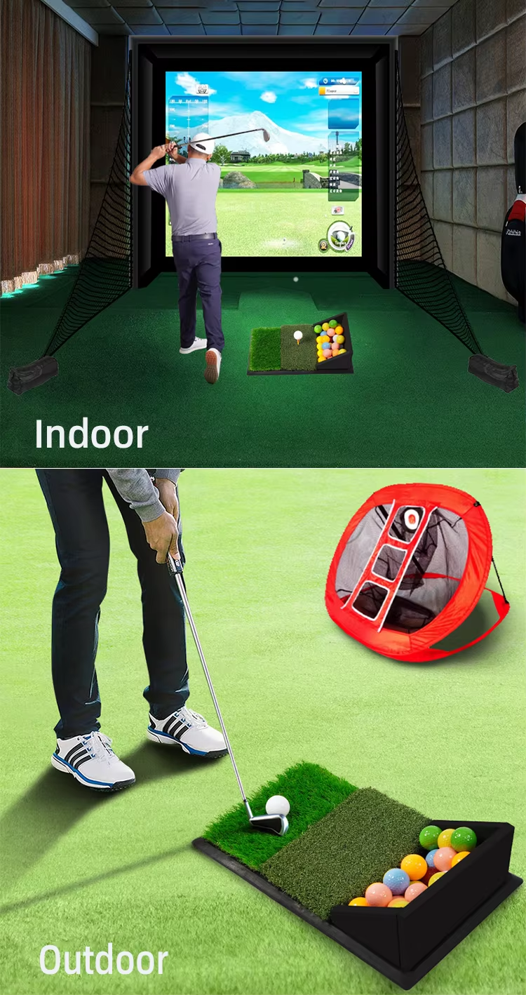 New Dual-Grass Rubber & Nylon Golf Practice Mat with Built-in Ball Dispenser3