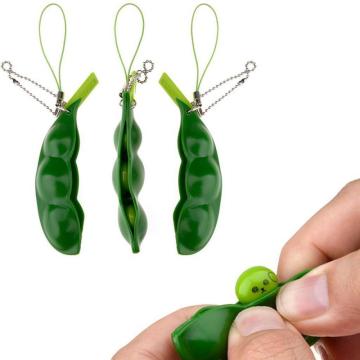 Extrusion Pea Bean Soybean Edamame Stress Relieve Toy Keychain Cute Fun Key Chain Ring Paty Gift Bag Charms Trinket Anti Stress