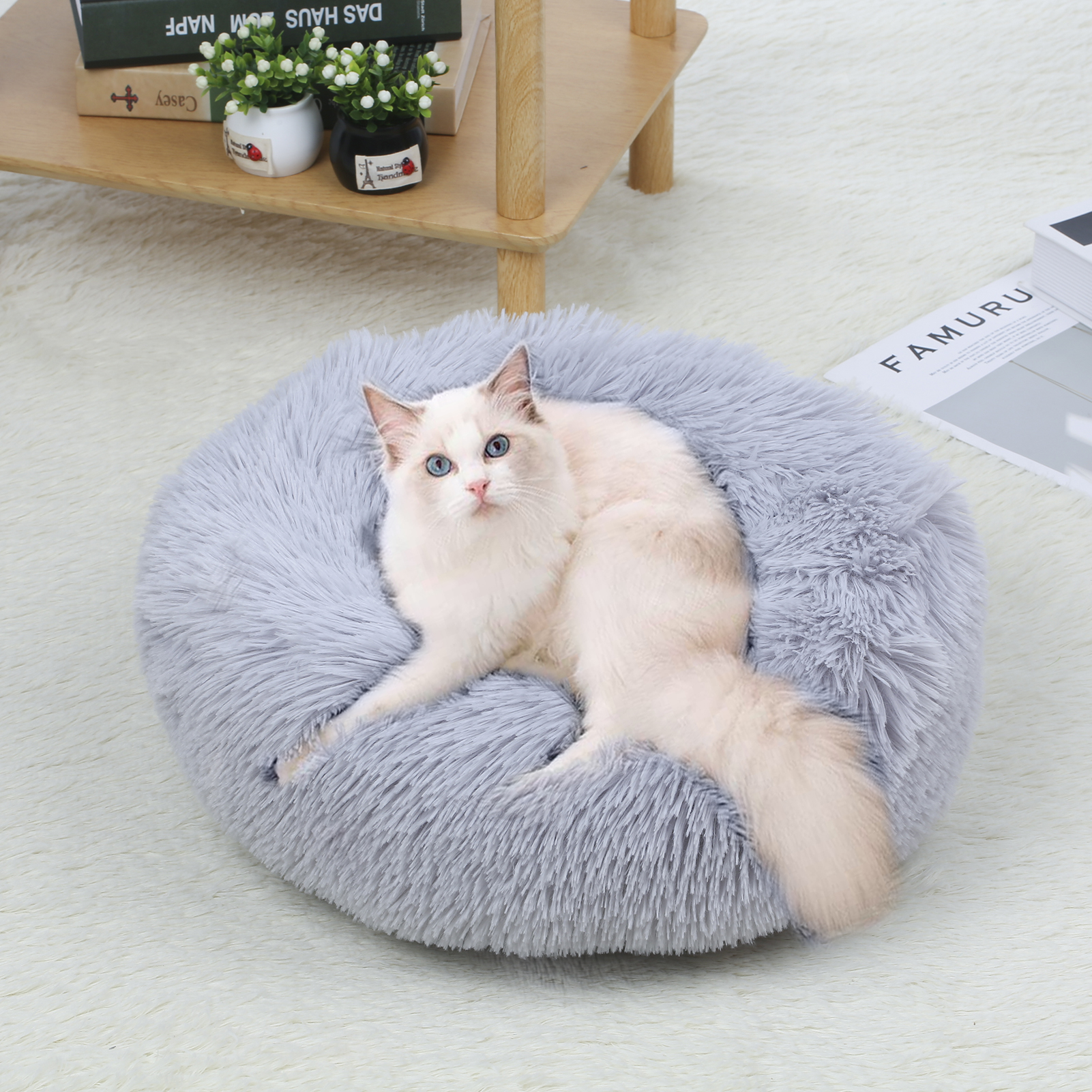 Fluffy Dog Wool Bed Soft Plush Cat Bed Round Pet Cat Nest Pillow Self-warming Snooze Sleeping Pets Cushion for Home Pet Bed Mat