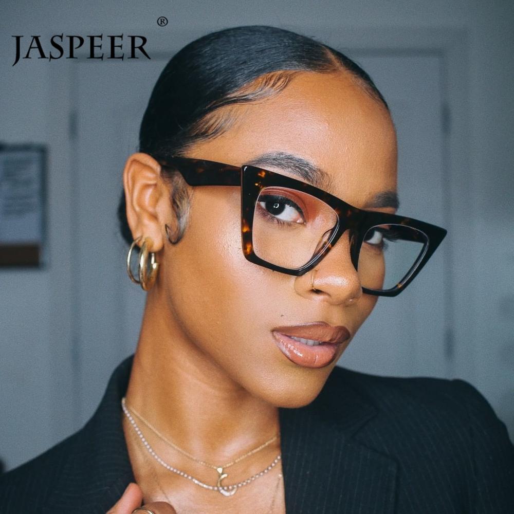 JASPEER Women Square Eyeglasses Frames Vintage Transparent Lens Eye Glasses Decoration Eyewear Cat Eye Optical Frame