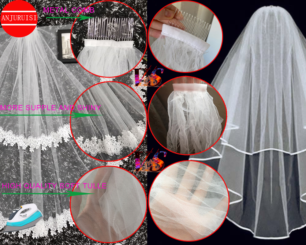 Hot Sale Two Layer Bridal Velo Lace Edge Cheap Short Wedding Veils White Tulle veu de noiva longo Wedding Accessories In Stock