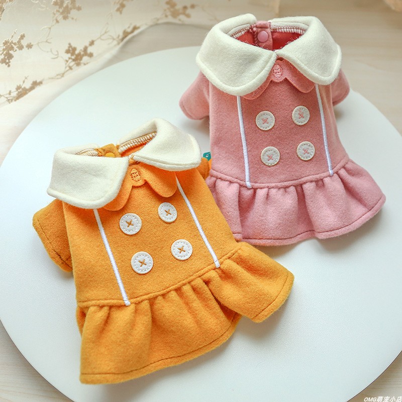Cute Bows Dog Button Girl Dresses Pink Yellow Spring Autumn Pet Cloth Costume Dress For Little Small Animal Cat Puppy Pug Supply