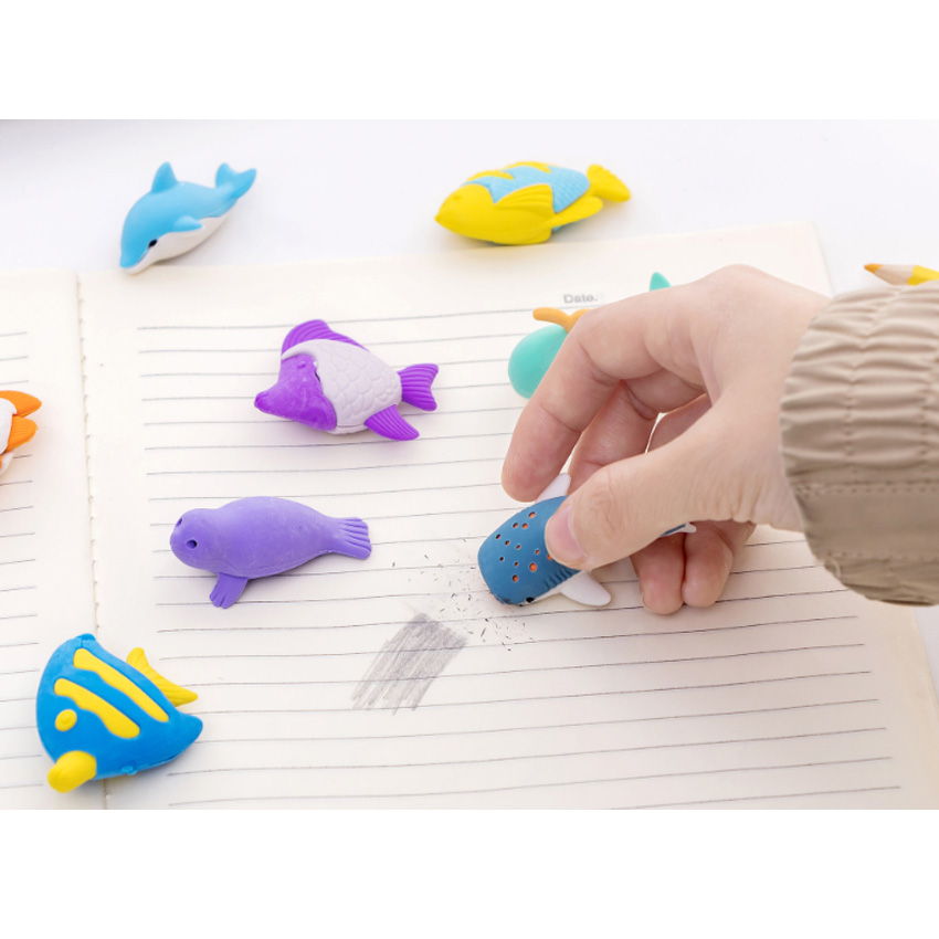 4pcs/lot Kawaii Whale Shark Dolphin Sea Animals Eraser Students Stationery School Supplies Material Escolar Erasers For Kids