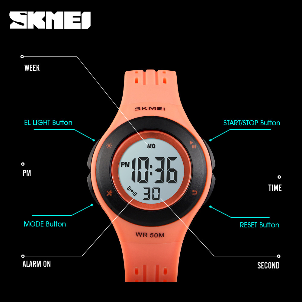 SKMEI Children LED Digital Watch Calendar Sport Watches 5Bar Waterproof kids Wristwatch For Boy Girl Reloj para niños Clock