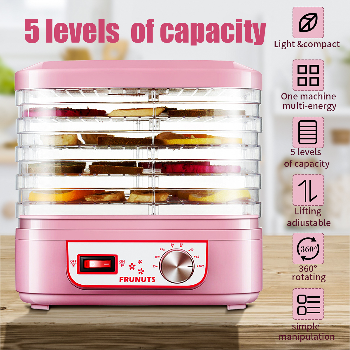 Food Dehydrator Machine 220V Fruit Vegetable Herb Meat Drying Machine Pet Snacks Food Dryer With 5 Trays Kitchen Appliances