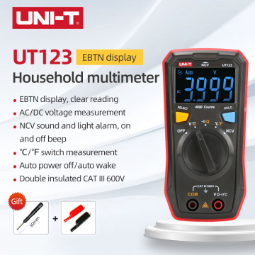 UNI-T UT123 Household Pocket Digital Multimeter NCV AC/DC Voltage Measurement EBTN Display ℃/℉ Switch Measurement