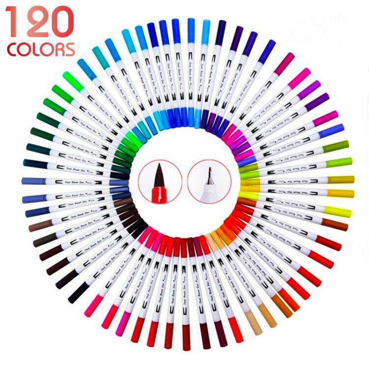 120 Colors Art Markers Dual Tips Coloring Brush Pen Fineliner Color Water Marker School Art Supplies for Drawing Coloring Book