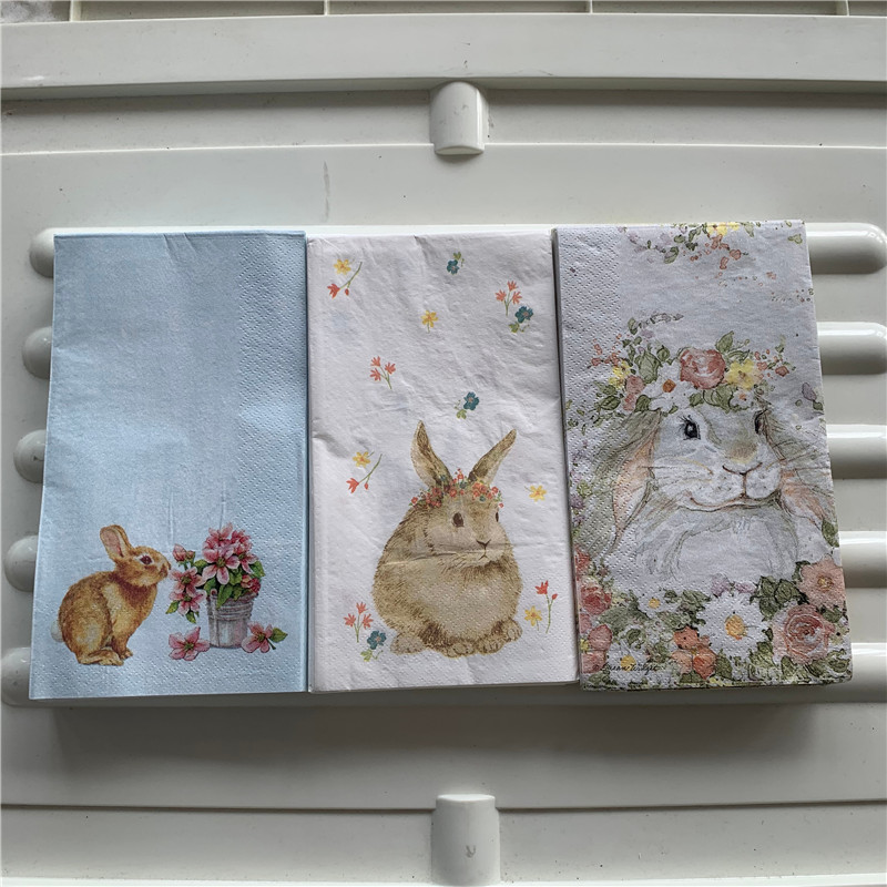 15 decoupage wedding vintage napkins paper elegant tissue rabbit bunny flower craft kid birthday party serviettes decor 33*40cm