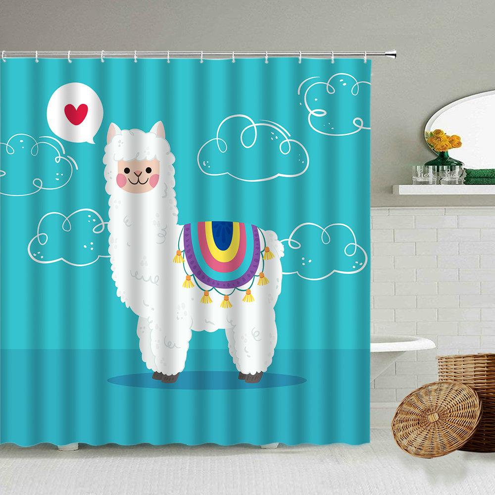 Bathing Pig Shower Curtains Cartoon Alpaca Dinosaur Cute children Bathroom Decoration Waterproof Curtain Toilet partition
