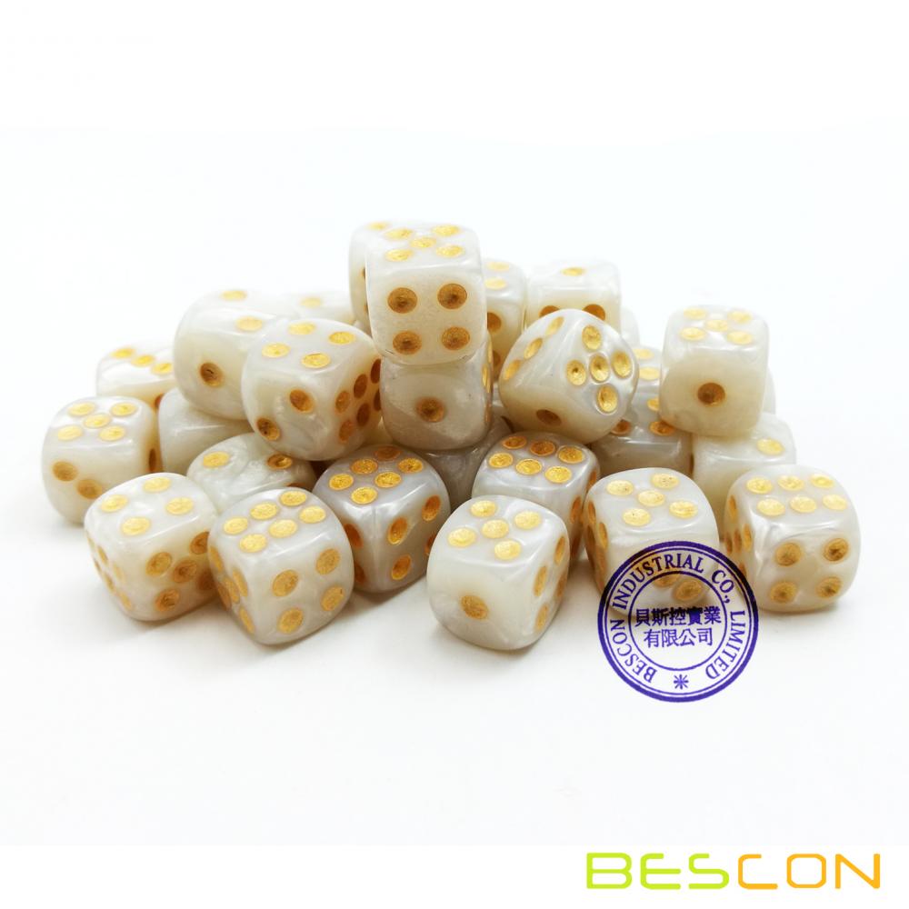 Bescon 12mm 6 Sided Dice 36 in Brick Box, 12mm Six Sided Die (36) Block of Dice, Marble White