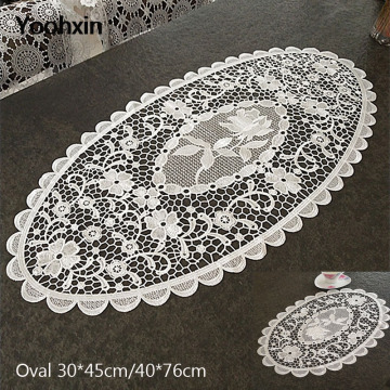 Europe white oval lace Embroidery bed Table Runner flag cloth cover tablecloth mat set kitchen Wedding Christmas birthday decor