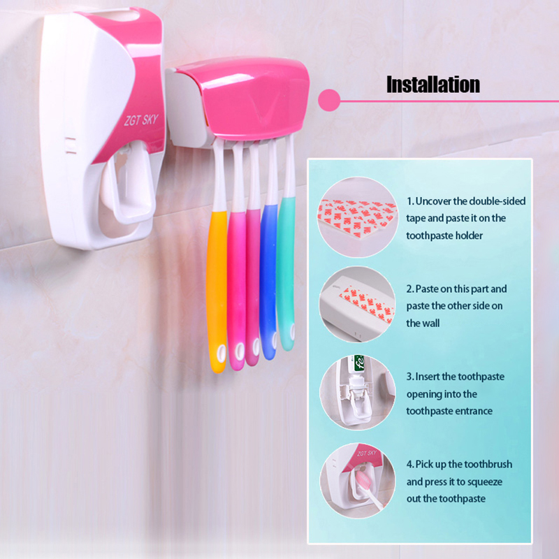 BAISPO Fashion Automatic Toothpaste Dispenser Toothbrush Holder Bathroom products Wall Mount Rack Bath set Toothpaste Squeezers