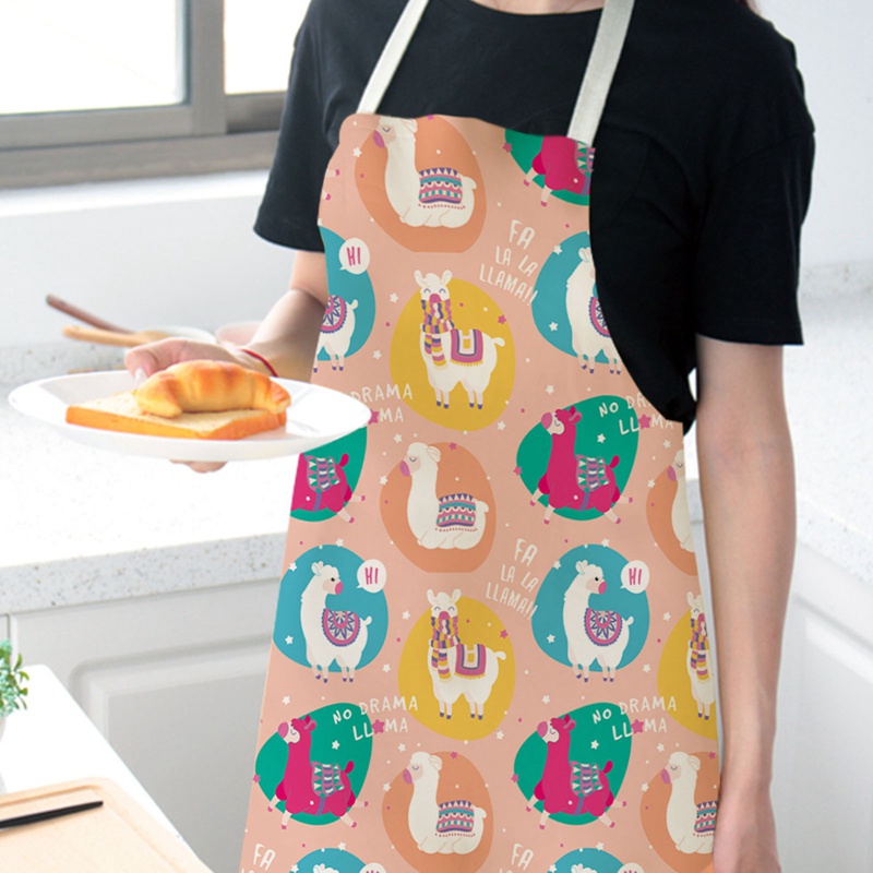 Alpaca Printed Cotton Linen Sleeveless Aprons Kitchen Women Pinafore Home Cooking Baking Waist Bib 68*55cm