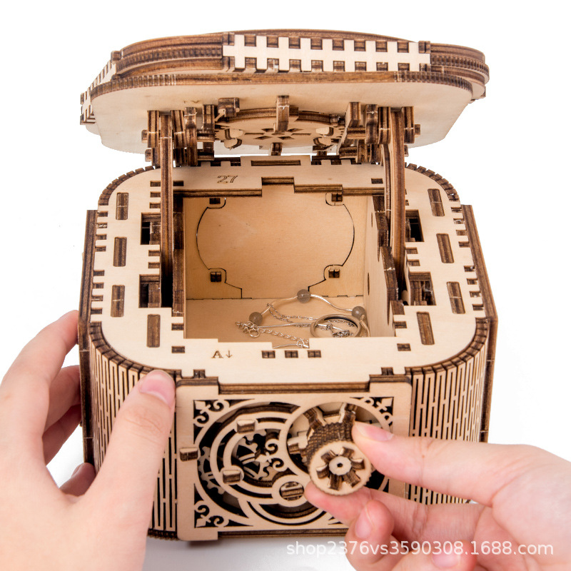 DIY Laser Cutting 3D Puzzle Wooden Jewelry Box Assembled Creative Toy Mechanical Transmission Model