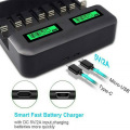 8-Slot Battery Charger USB Powered AA/AAA/C/D Rechargeable Battery Charger with LCD Display