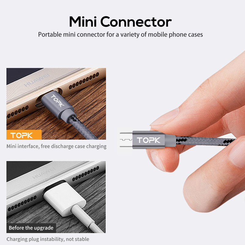 TOPK Micro USB Cable 2.4A Fast Data Sync Charging Cable Andriod Microusb Mobile Phone Cables For Samsung Xiaomi LG