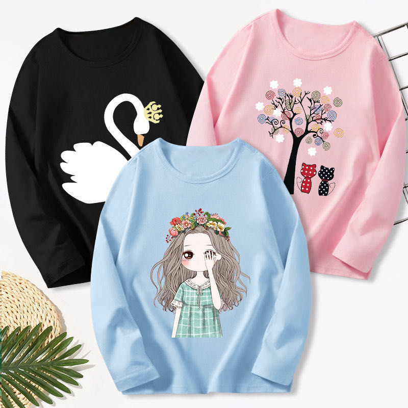 3 Pcs Kids Girls T-shirts Autumn Children Outerwear Tops Princess Toddler Baby Clothes Teenage Cartoon Long Sleeve Tee Shirts