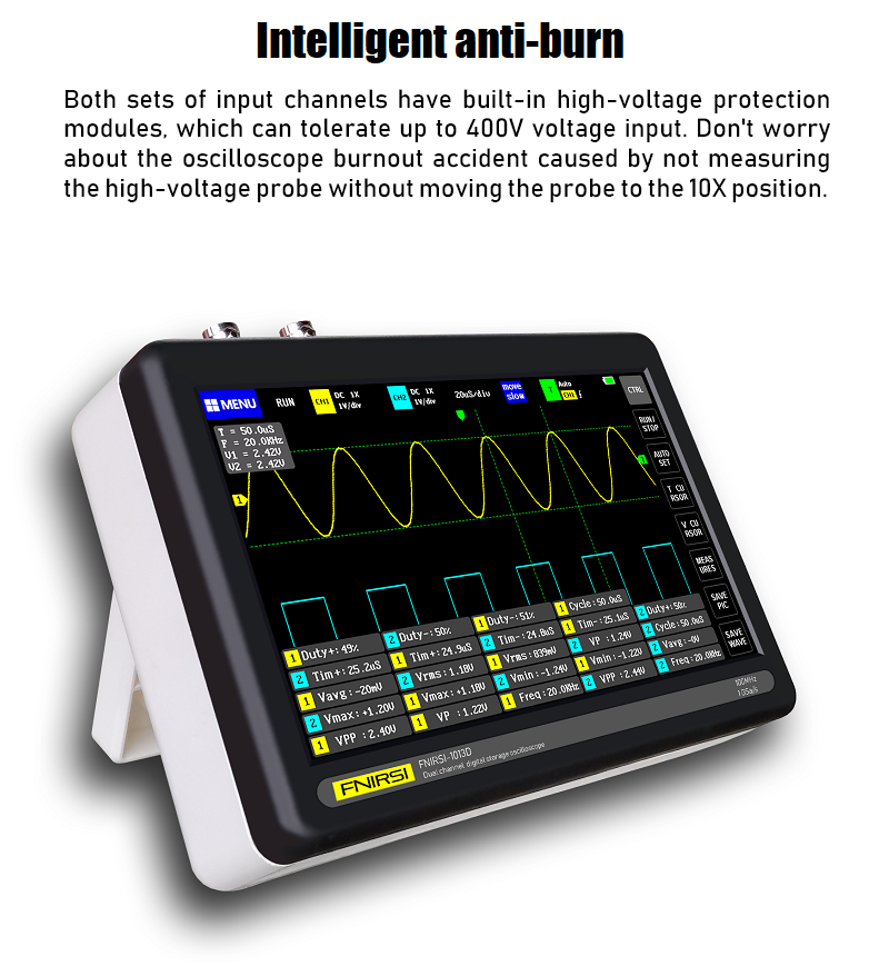 FNIRSI-1013D Digital tablet oscilloscope dual channel 100M bandwidth 1GS sampling rate mini tablet digital oscilloscope