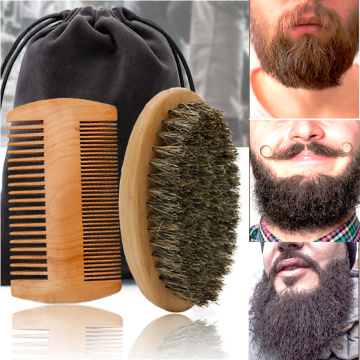 High Quality Soft Board Bristle Wood Beard Brush Hairdresser Shaving Tool Men Mustache Comb Kit With Gift Bag Beard Comb Set