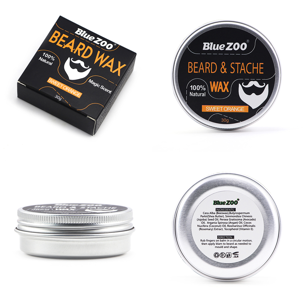 New 1 Box 30g Natural Organic Facial Beard Wax Beard Care Cream Tasteless Sandalwood Orange Eucalyptus 4 Taste Choice TSLM2