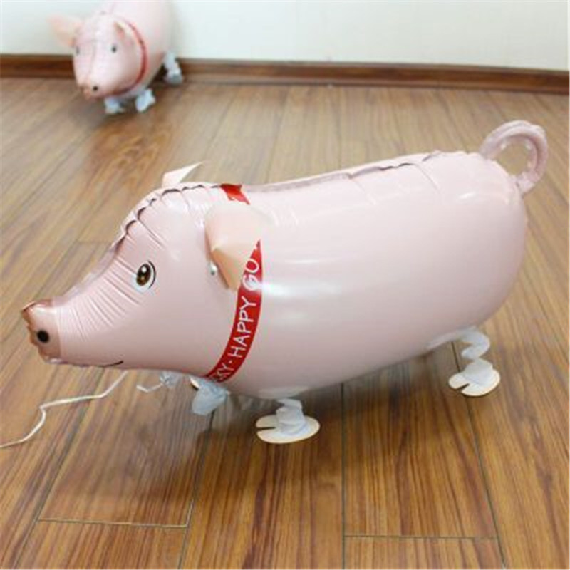 59*30cm Cute Little Pink Pig Walking With Helium Balloons Kids Toy Pet Balloon  Children's Day Decorative Balloons