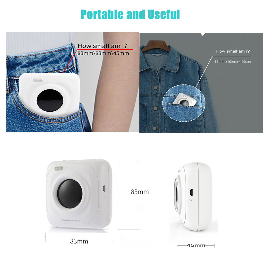 PAPERANG Portable Bluetooth Photo Mini Printer Thermal Printer Pocket Printer Inkless Clearly Printing For Mobile Android iOS P1