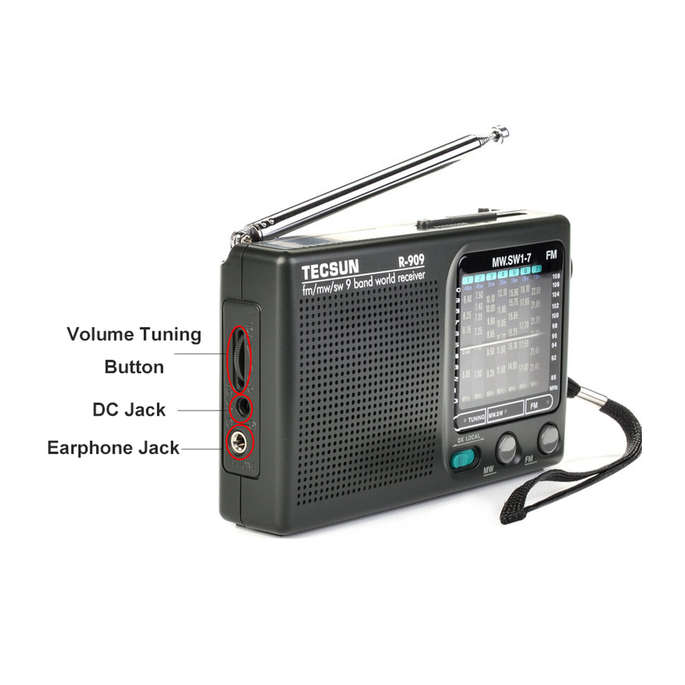 TECSUN R-909 fm/mw/sw 9 bands World Band Receiver Radio Ultra-thin Portable Radio fm antenna radio