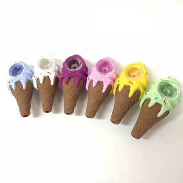 Unique Creative Ice-cream Design Glass Smoking Pipe Tobacco Oil Burner Pipes Tobacco Pipe Cigarette Accessory Randomly Color -1