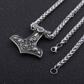 Dropshiping new arrival stainless steel Vikings Raven Mjolnir rune thor hammer pendant necklace men gift