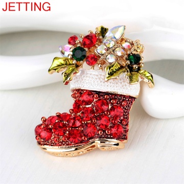 Fashion 1Pc Christmas Red Shoe Lucky Pin Santa Claus Boot Brooch Zinc Alloy Rhinestone Festival Party Kids Women Sweet Gift New