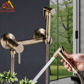 Quyanre Antique Bronze Bidet Shower Faucets Brass Hygienic Shower Spray Airbrush Tap Hot & Cold Mixer Toilet Spray Bidet Shower