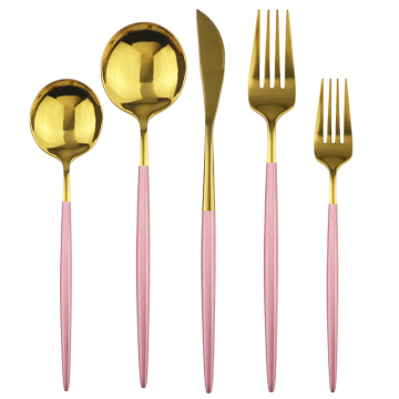 4set/6set/10set Pink Gold Flatware Set Mirror Cutlery Set Stainless Steel Tableware Dessert Fork Spoon Kitchen Dinnerware