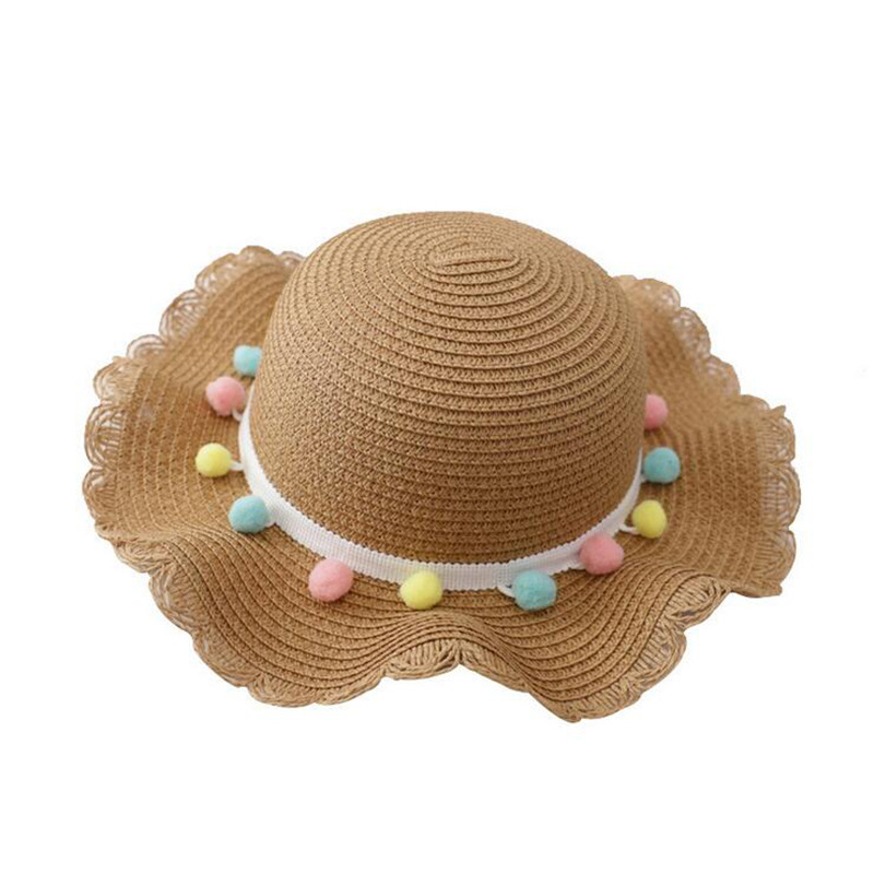 Children's Woven Straw Hat shoulder Bag Set Summer Girl Cute Cartoon Strawberry Beach Travel Sunscreen Wave Lace Sun Cap U6