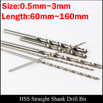 0.5mm 0.6mm 0.7mm 0.8mm 0.9mm 1mm 60mm 80mm Extra Long Plastic Metal Wood High Speed Steel HSS Straight Shank Twist Drill Bit