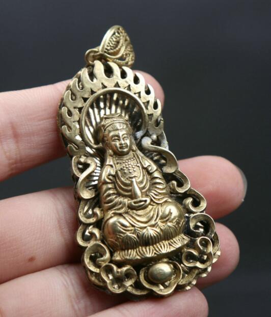 Small Curio Chinese Bronze Buddhism Kwan-yin Guan Yin Goddess Pendant