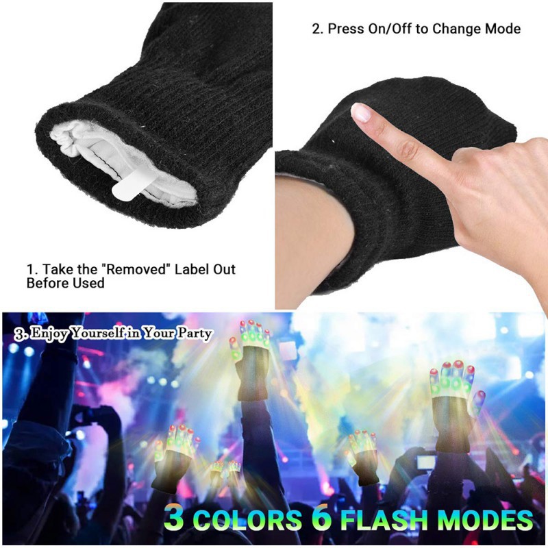 1 Pair Christmas Halloween Adult Children LED Gloves Keep Warm Gloves LED Gloves Light Modes Fingers Light Finger Toys for Party