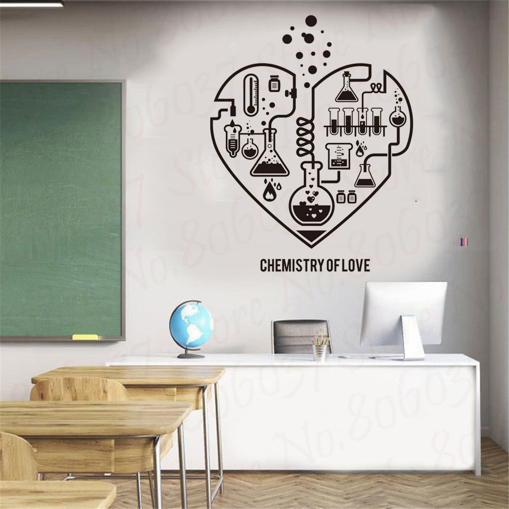 Large Chemistry Science Abstract Heart Wall Decal Laboratory Classroom Geek Chemistry Science Valentine Wall Sticker WL2132