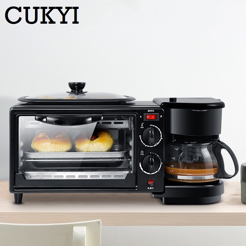 CUKYI Multifunction Breakfast Making Machine 3 in 1 Electric Coffee maker omelette frying pan bread pizza baking oven household