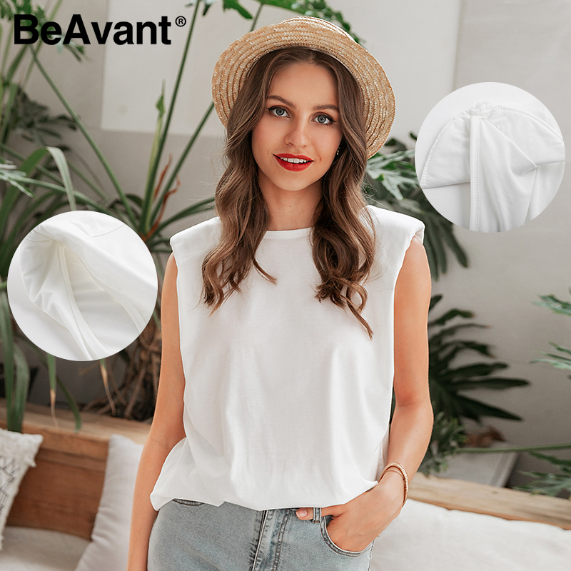 BeAvant streetwear O-neck t shirts women 2020 summer sleeveless Casual shirt tops female white t-shirt sexy top blusa black