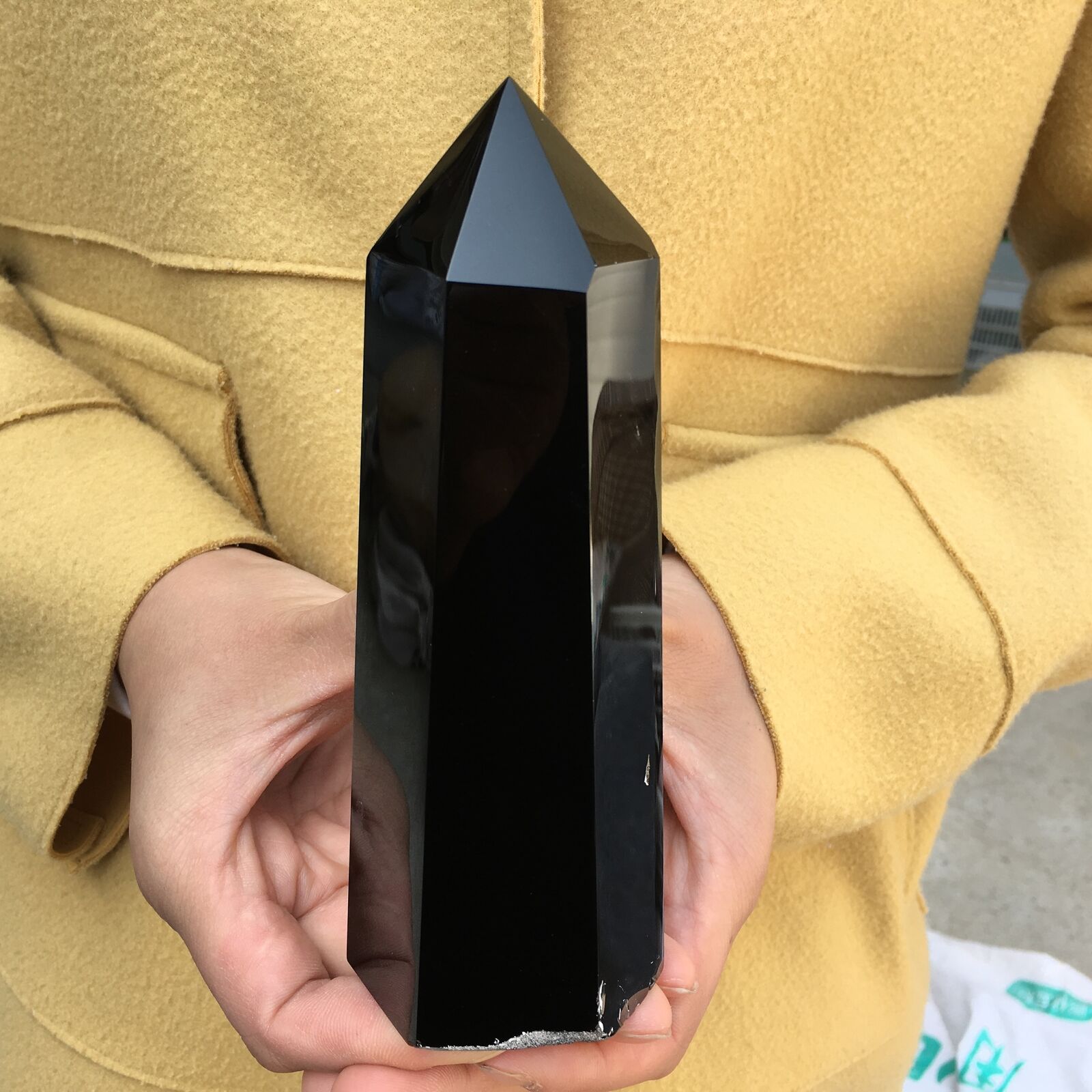 1PC Natural obsidian obelisk point quartz crystal wand healing 400-600g