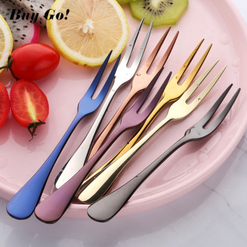 10PCS Iridescent Fruit Fork Stainless Steel Gold Cake Dessert Forks Lovely Colorful Mini Fork Luxury Salad Cutlery Set Xmas