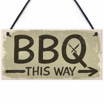 Meijiafei BBQ Barbecue THIS WAY Garden Shed Sign SummerHouse Hanging Plaque Dad Gifts For Him 10