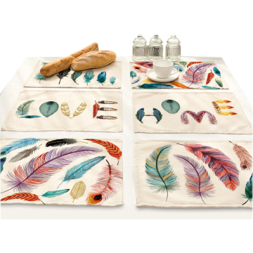 Bird Feather Printing Placemat Dining Table Mats Pad Coaster Table Cloth Waterproof Kitchen Accessories Decoration Home Hotel