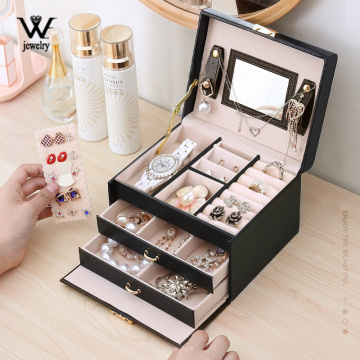 WE Jewelry Box Mirrored 3-layer Large Capacity Jewelry Casket Makeup Organizer Earring Holder Makeup Storage Gift Boxes Jewelry