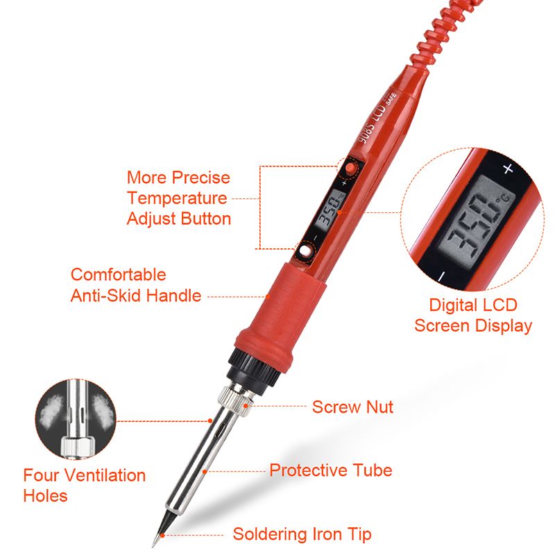 New 908S Electric Soldering Iron Kit 80W 220V LCD Temperature Adjustable Solder Iron Kit Welding Tool Set Soldering Sips Wires