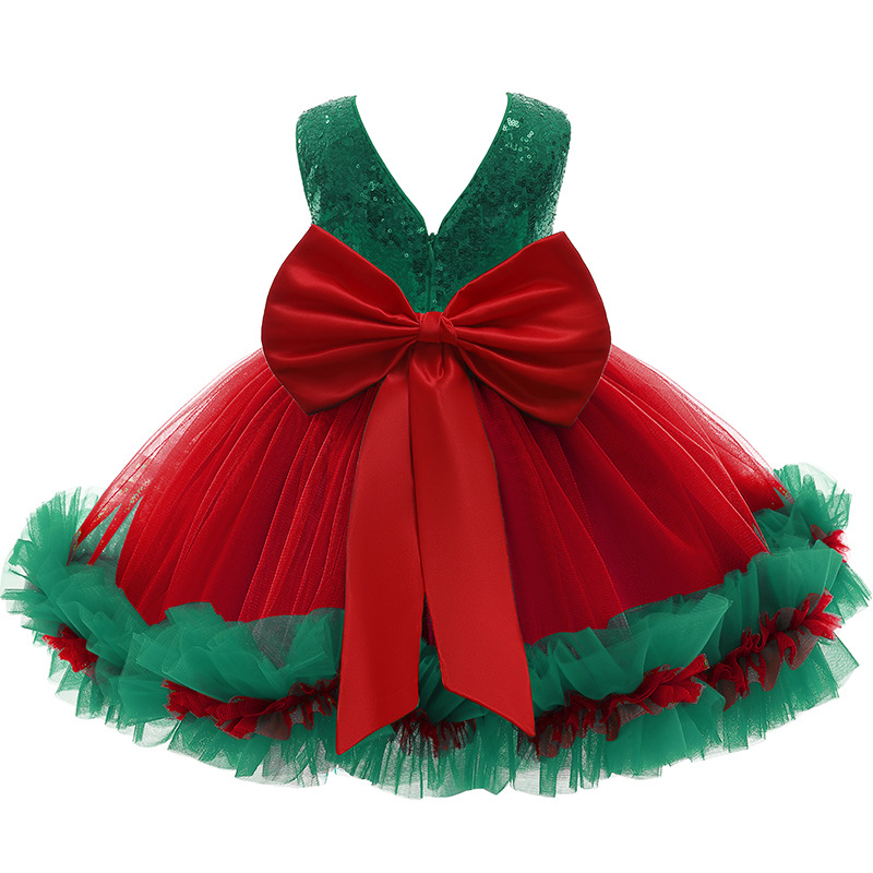 Children Clothing 2021 Kids Dress Christmas Models With Bowknot Sequins Girls Dresses Sleeveless Baby Girls Puffydress 1-5 Years