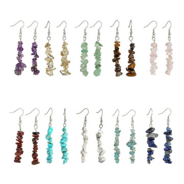 Natural Tumbled Stone Dangle Earrings for Women Colorful Crystal Dangle Drop Hook Earrings Chakra Healing Gemstone Chip Earrings
