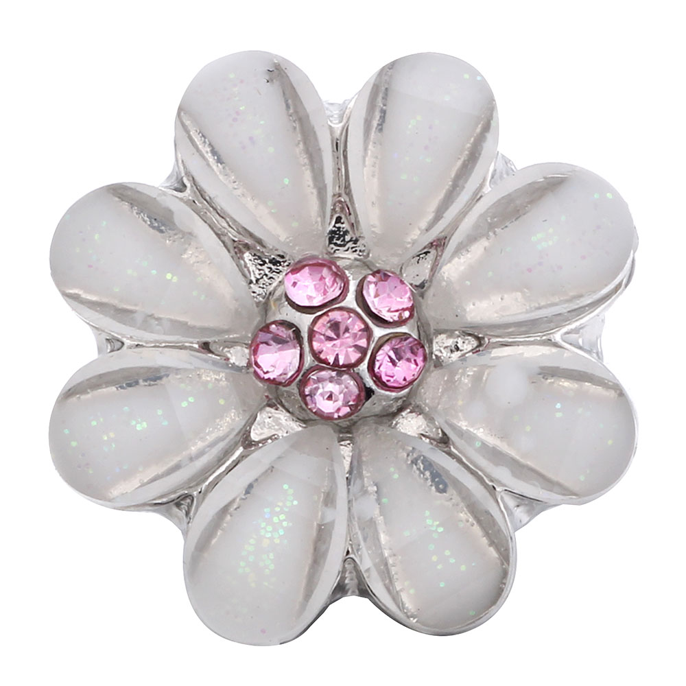 10pcs/lot Interchangeable Snap Button Jewelry White Rhinestone Mini Flower Snap Buttons Fit 12mm Snap Bracelets DIY Accessory